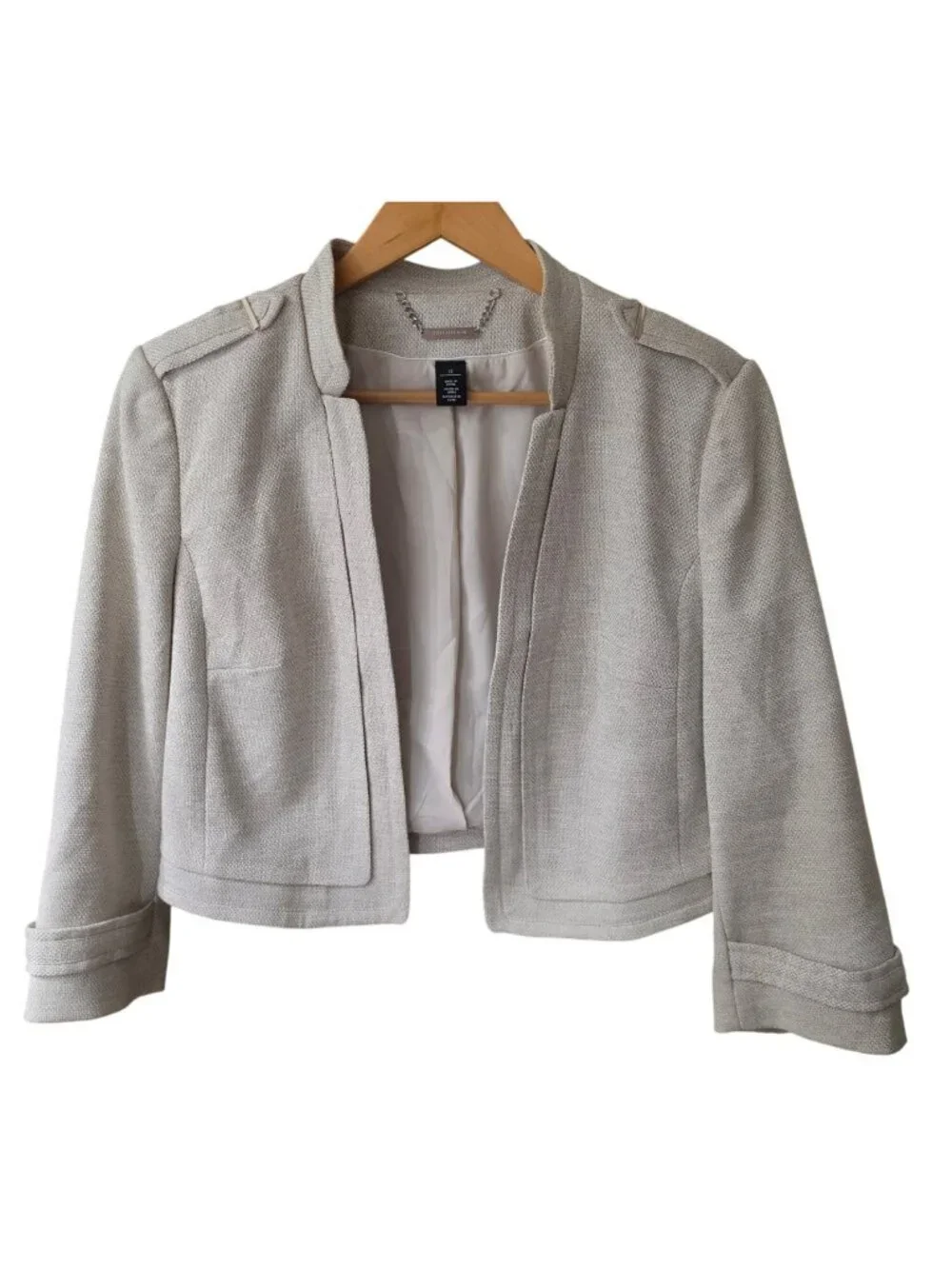 WHBM Fawn Cropped Textured Jacket Open Front Career Blazer Womens Size 12 - Picture 2 of 5